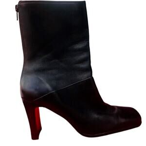 Womens Zip Back Leather Upper Heeled Stiletto Mid Calf Square Toe Boots 8.5
